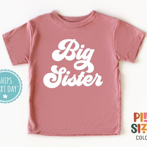 Big Sister Retro Toddler Shirt - Matching Sibling Tee - Cute Vintage Sister Kids Shirt - Mauve