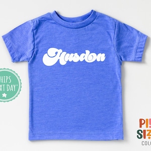 Personalized Boys Name Toddler Shirt - Custom Name Boys Tee - Retro Kids Shirt - Blue