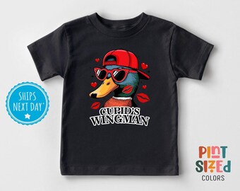 Cupids Wingman Toddler Shirt - Funny Duck Valentine's Day Tee - Minimalist Unisex Kids Shirt - Gray