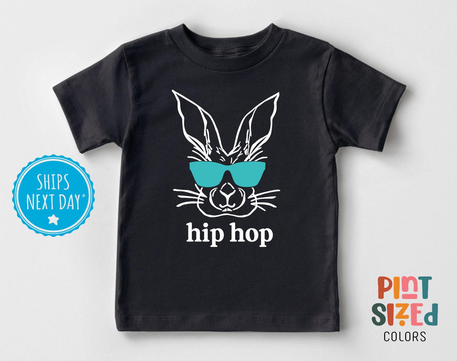 Camiseta de conejito de hip hop para niño - Camiseta de Pascua moderna para niño - Bonita camiseta de primavera para niño - Negra