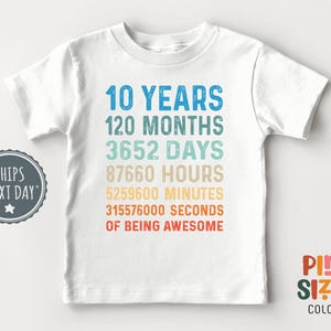 Tenth Birthday Kids Shirt - 10 Year Old Birthday Shirt - Boys Birthday Tee - White