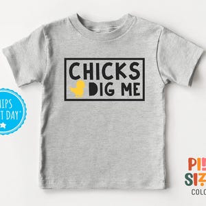 Chicks Dig Me Toddler Shirt - Boys Easter Tee - Cute Spring Kids Shirt - Gray