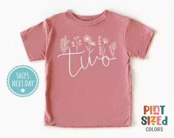 Girls Second Birthday Toddler Shirt - Cute Wildflower Kids Tee - Boho Birthday Kids Gift - Mauve