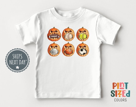 Boys Halloween Toddler Shirt - Pumpkin Tee - Sports Halloween Kids Shirt - White