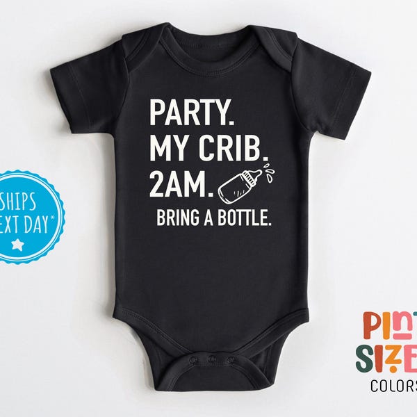 Party At My Crib Onesie® - Funny Party Baby Bodysuit - Funny Unisex Baby Gift - Black