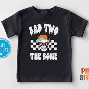 Bad Two The Bone Toddler Shirt - Second Birthday Halloween Tee - 2 Year Old Boys Shirt - Black