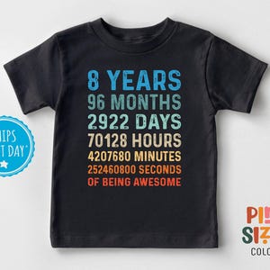 Eighth Birthday Kids Shirt - 8 Year Old Birthday Shirt - Boys Birthday Tee - White image 2