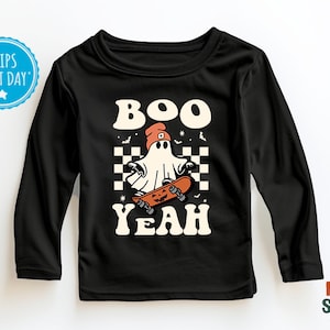 Boo Yeah Toddler Shirt - Halloween Ghost Boys Tee - Retro Skateboard Kids Shirt - Black