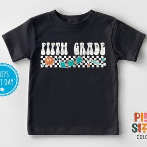 Fifth Grade Kids Shirt - Boys Back to School Shirt - Retro Edgy Kids Tee - Black