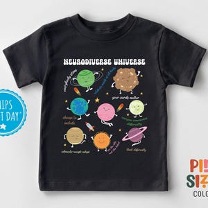 Neurodivergent Universe Toddler Shirt Autism Awareness Cute Inclusion Matters Kids Tee Cute Autism Kids Black Shirt image 1