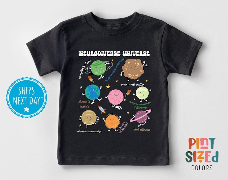 Neurodivergent Universe Toddler Shirt Autism Awareness Cute Inclusion Matters Kids Tee Cute Autism Kids Black Shirt image 1