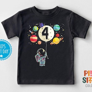 Fourth Birthday Astronaut Toddler Shirt -  4th Birthday Rocket Space Moon - 4 Year Old Birthday Shirt - Boys Space Birthday Tee - Black