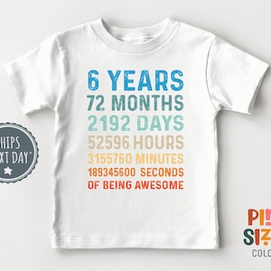 Sixth Birthday Kids Shirt - 6 Year Old Birthday Shirt - Boys Birthday Tee - White