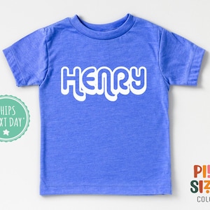 Personalized Name Toddler Shirt - Custom Name Kids Tee - Retro Unisex Shirt - Blue
