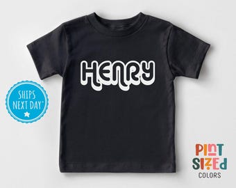 Personalized Name Toddler Shirt - Custom Name Kids Tee - Retro Unisex Shirt - Black