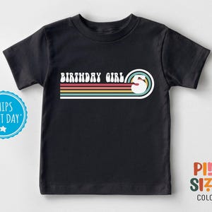 Fifth Birthday Girls Shirt - Retro Birthday Girl Tee - 5 Year Old Girls Shirt - Black