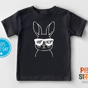 Hip Hop Bunny Toddler Shirt - Boys Trendy Easter Tee - Cute Spring Kids Shirt - Black