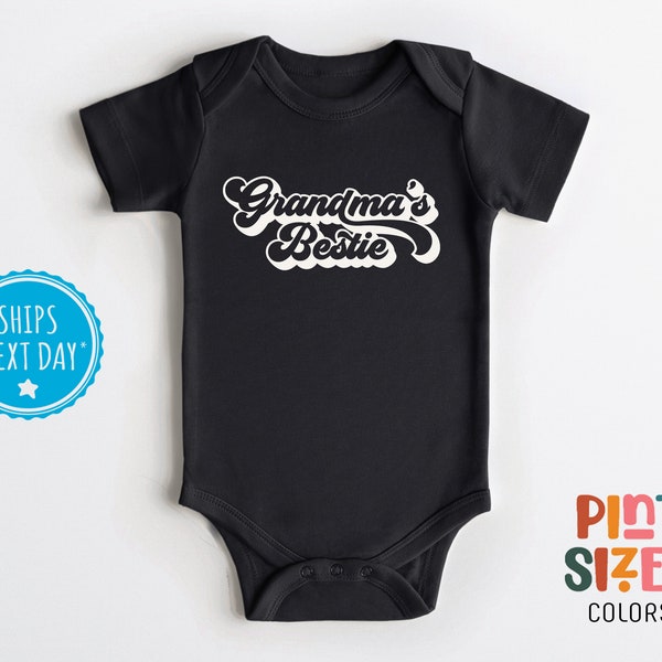 Grandma's Bestie Baby Onesie® - I Love My Grandma Bodysuit - Retro Baby Gift - Black