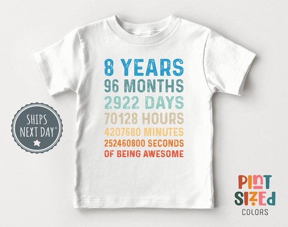 Eighth Birthday Kids Shirt - 8 Year Old Birthday Shirt - Boys Birthday Tee - White