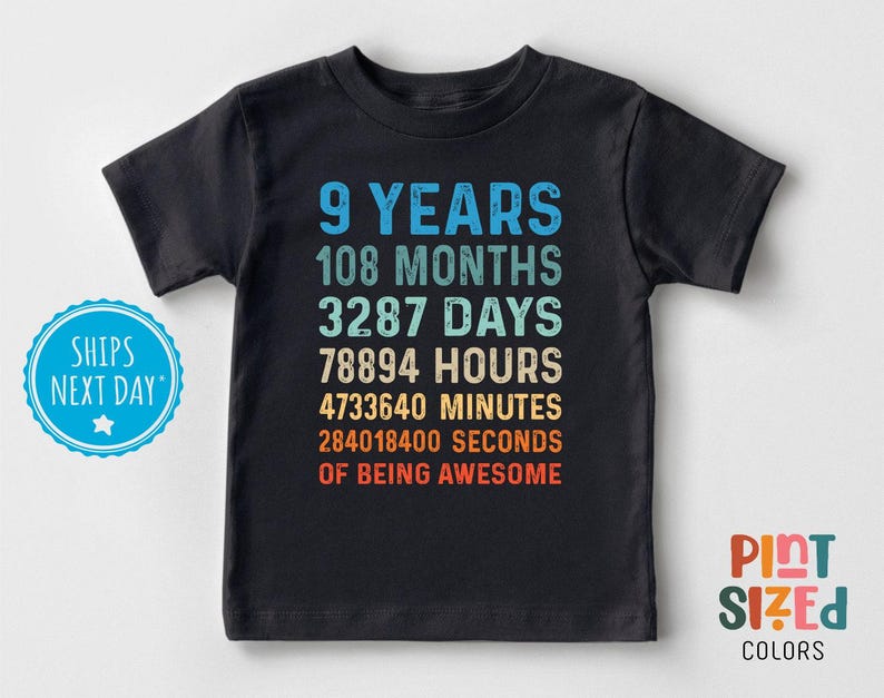 Chemise enfant neuvième anniversaire - Chemise anniversaire 9 ans - T-shirt anniversaire garçon - Noir image 1