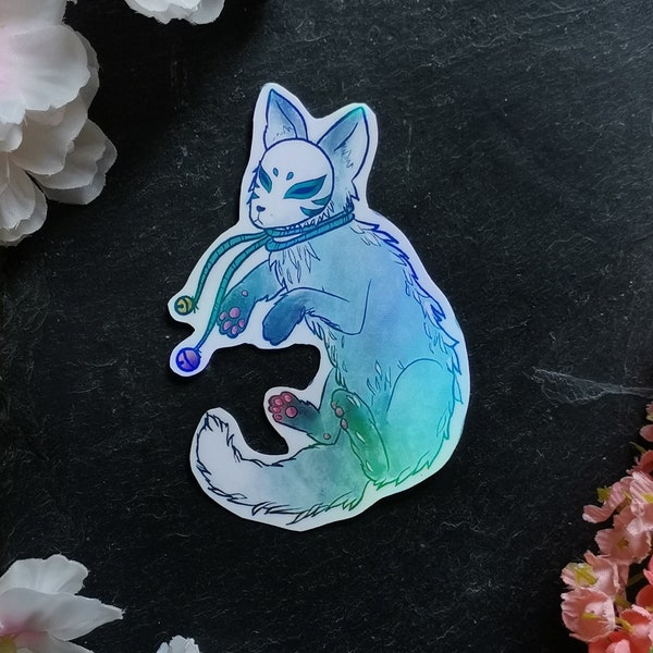 Kitsune Grey Fox Holographic Sticker