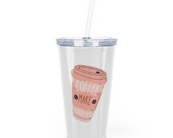 Coffee Pink Plastic Tumbler with Straw
