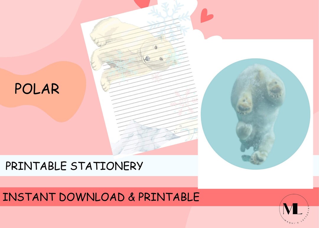 Polar Printable Stationery, Digital Stationery, Polar Bear Design ...