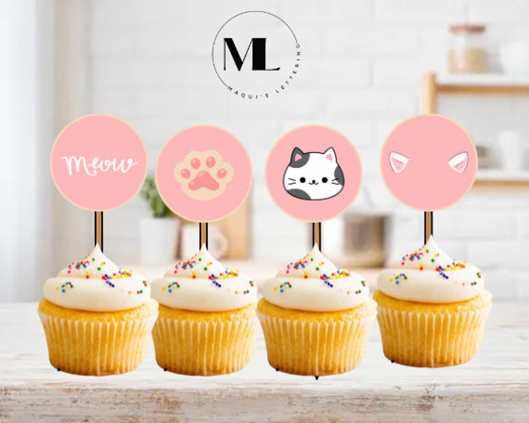 PRINTABLE Cat Cupcake Topper Cute Cupcake Topper Cat Lover Etsy