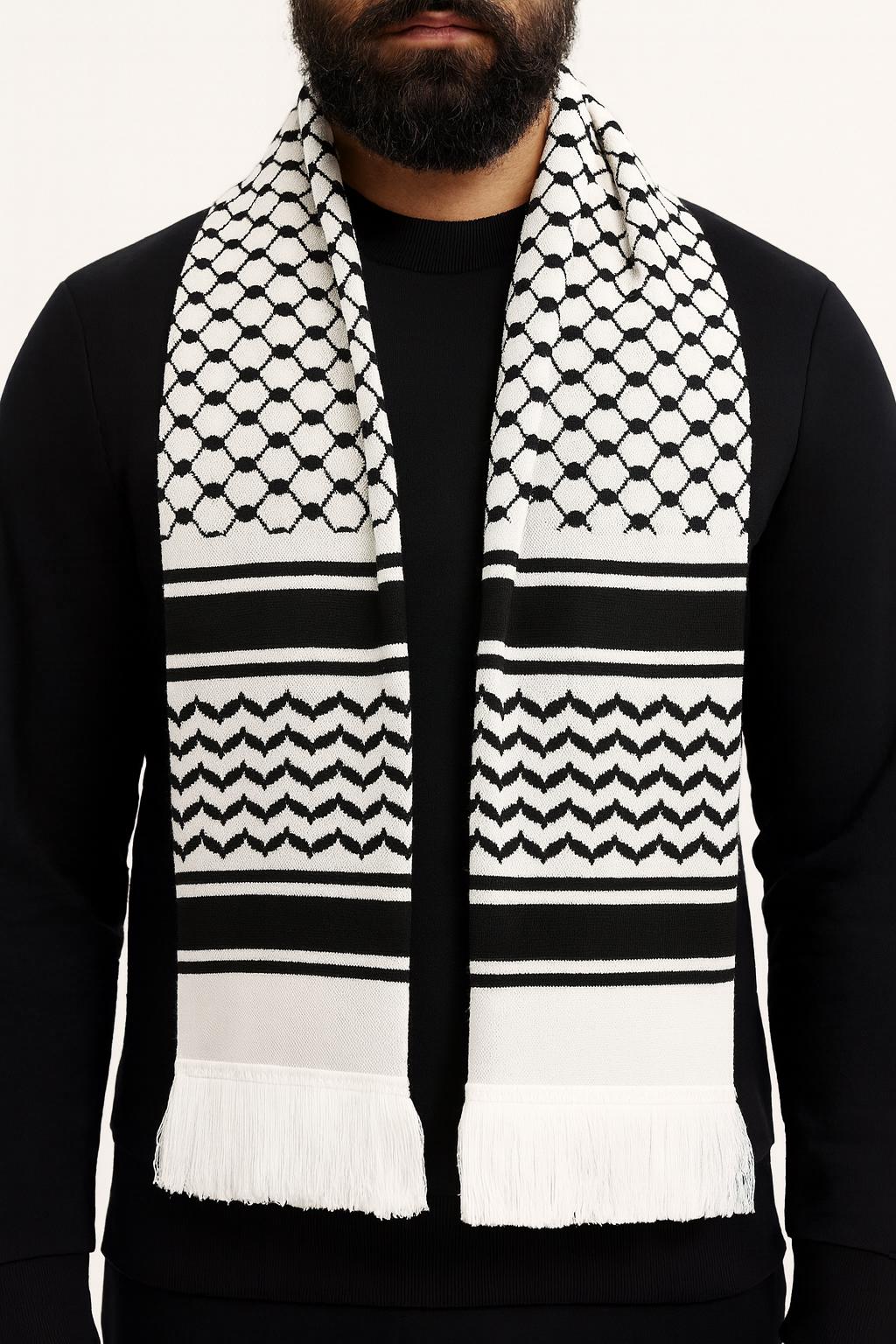 Palestinian Keffiyeh Scarf | Black & White Kufiya | Traditional Middle ...