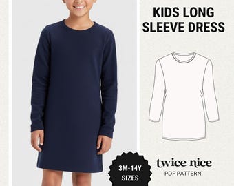 Girls Long Sleeve Dress Sewing Pattern | Beginner Knit PDF Pattern