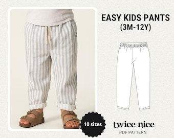 Easy Kids Pants Sewing Pattern: Beginner Elastic Waist (PDF Pattern, 3-12 months & 1-12 yrs.)