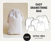 Easy Drawstring Bag Sewing Pattern: 5 Sizes, Beginner DIY (PDF)