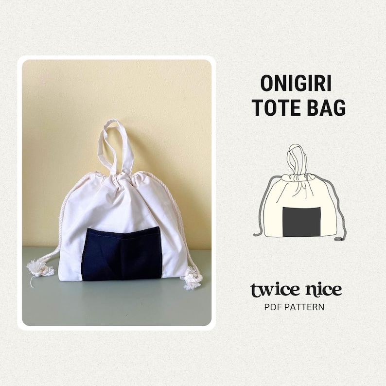 Onigiri Lunch Bag Sewing Pattern: Drawstring Pouch PDF image 1