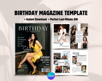 Birthday Magazine Template - Editable Canva Template - Perfect Last Minute Gift - A4 Size Digital Download