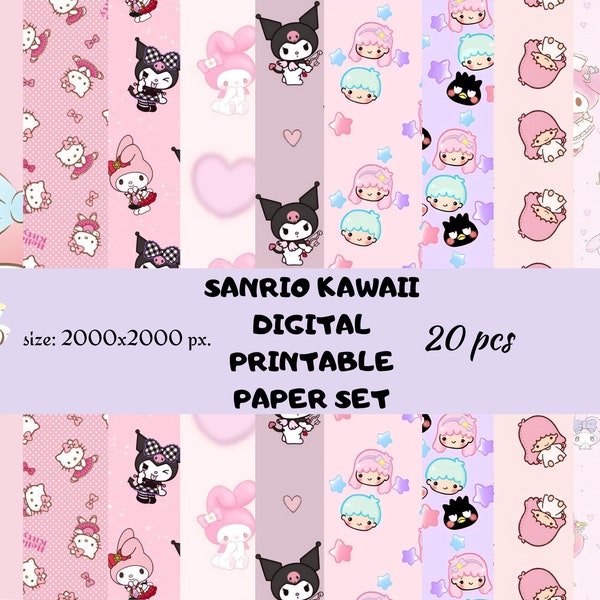 s-anrio digitale papierset - kawaii digitale papieren - schattige k-uromi / mijn m-elody / h-ello kitty / c-innamoroll papieren - digitale kunst -