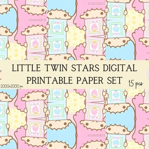 s-anrio l-ittle twin stars digital paper set - cute scrapbooks - kawaii scrapbook - k-iki and l-ala digital papers - printable party paper