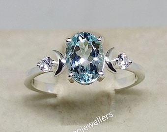 Oval Aquamarine Engagement Ring: 1.85 Carat, 14k White Gold, Moissanite Diamonds