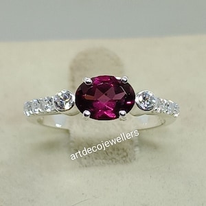 Rhodolith Granat Ring: Oval 925 Sterling Silber, Moissanit Diamanten