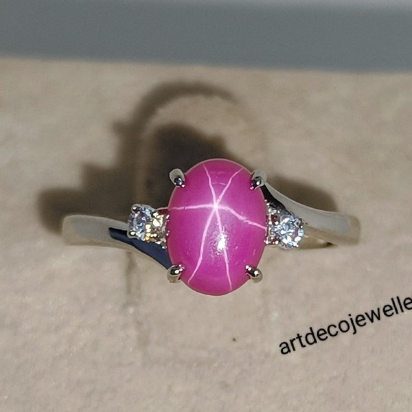 pink lindy star sapphire ring, star gemstone, 925 sterling silver, promise ring for couple, linde star ring, gift for her