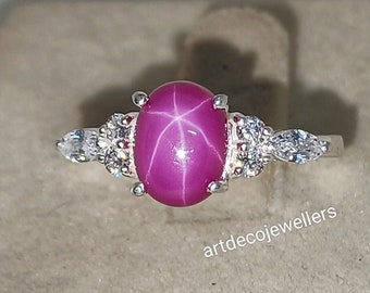 Lindy Star Sapphire Ring, Pink star Sapphire, 6 Rays Star, 925 Sterling Silver, Star Gemstone, Lindy Star Ring, Gift for Her