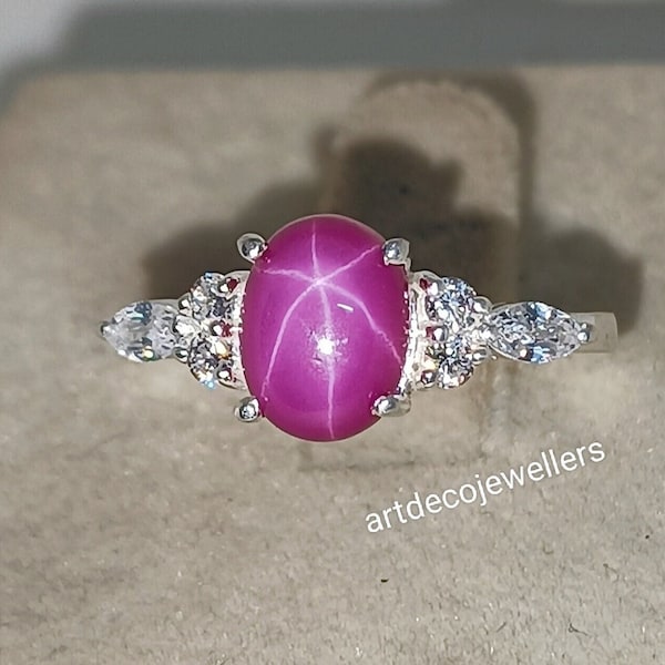 Lindy Star Sapphire Ring, Pink star Sapphire, 6 Rays Star, 925 Sterling Silver, Star Gemstone, Lindy Star Ring, Gift for Her