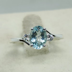 14k Gold Aquamarine Ring, Blue Aquamarine Ring, Engagement Ring, Oval Aquamarine Ring, Moissanite Diamonds, Mothers Day Gifts