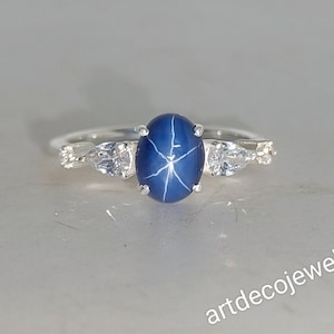 Star Sapphire Engagement Ring: Sterling Silver Lindy Star, CZ Diamonds