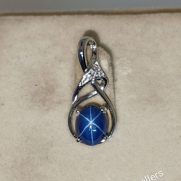 Star Sapphire Pendant, Lindy Star Pendant, Infinity Style, Oval Cabochon Gemstone, Star Pendant, Gift for Mom,