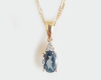 London Blue Topaz Necklace, Gemstone Necklace, white gold Pendant Necklace, Topaz Pendent, Gift for Women, Handmade Pendant