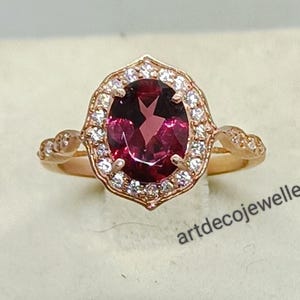 Rhodolith Granat Ring: 14k Rose Gold Halo, Sterling Silber Band