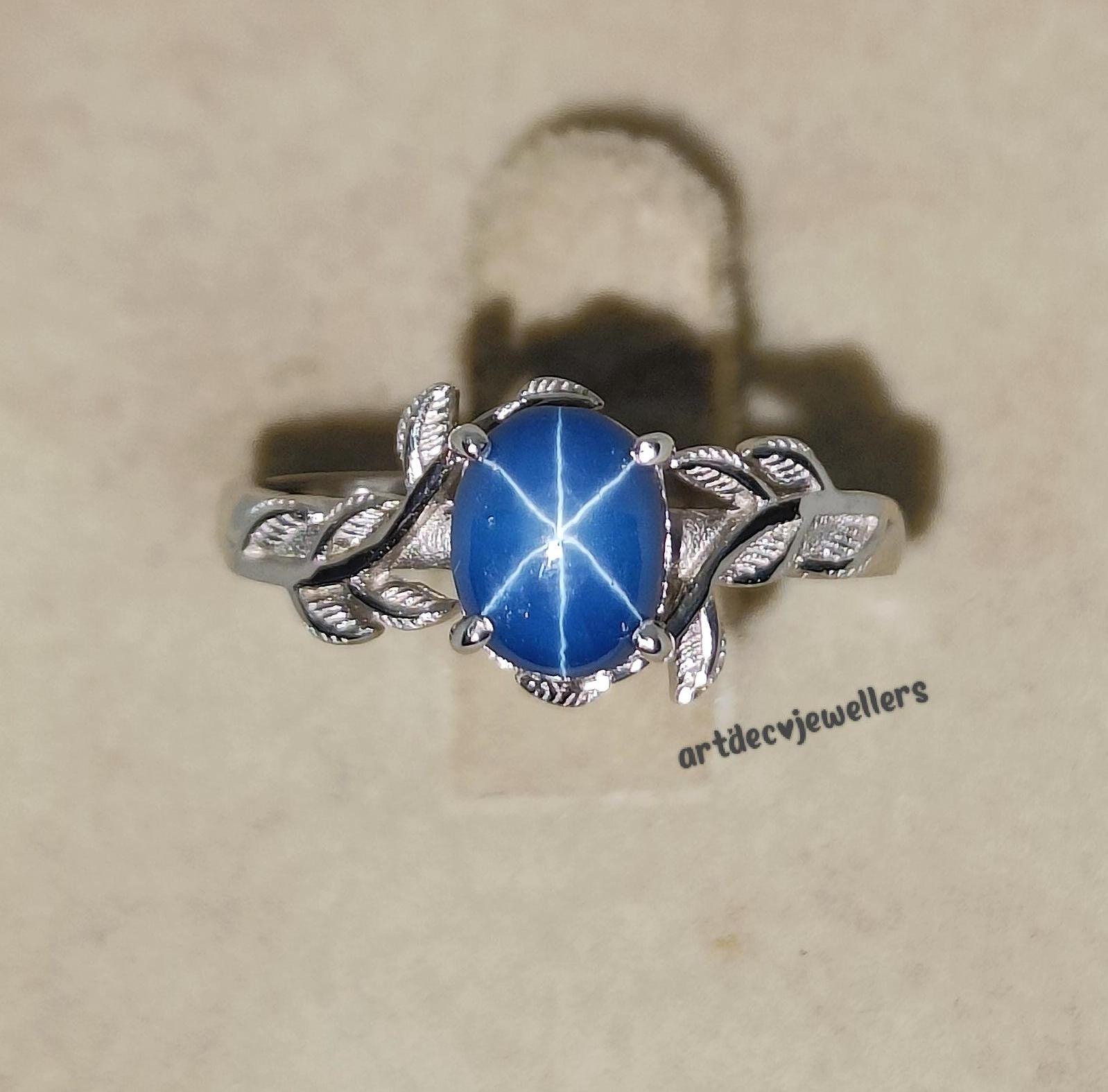 【返品?交換対象商品】 Ring, Leaf Sapphire Star Lindy Blue Vintage 6 Star Rays アクセサリー
