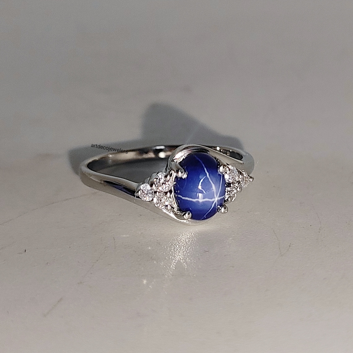 Blue Star Sapphire Ring, Linde Star Sapphire Ring, 6 Rays Star, 68mm ...