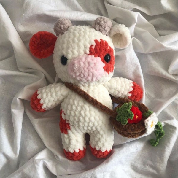 Strawberry Cow Plush, Strawberry Cow Crochet Pattern Pdf, Baby Cow Amigurumi, Cute Crochet Animal, Plush Crochet Pattern, Easy Pattern