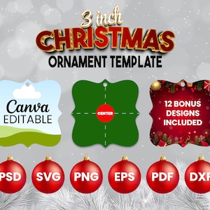 Christmas Ornament Template, Sublimation Christmas Template, 3&quot; Christmas Ornament, Cricut Cameo Christmas Files,